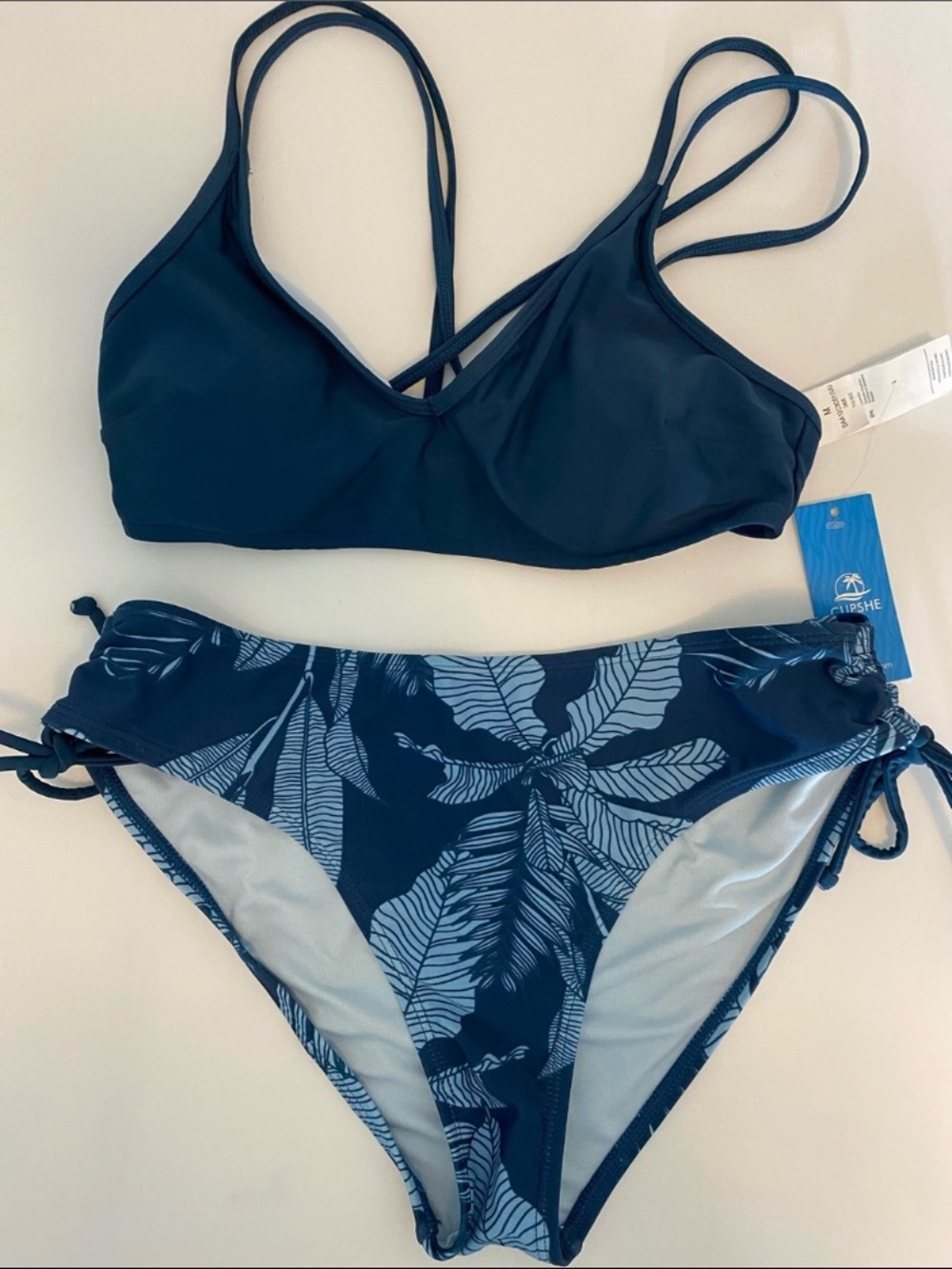 Cupshe Teal Leaf-Print Two-Piece Bikini Set size medium
B5